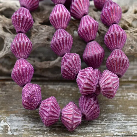 *15* 11mm Pink Washed Etched African Bicone Beads {5}