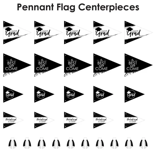 Big Dot of Happiness Black & White Grad Best is Yet to Come Triangle Black & White Graduation Party Photo Props Pennant Flag Centerpieces - Set of 20 {7}