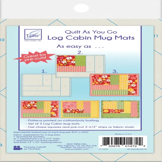 June Tailor Quilt As You Go Log Cabin Mug Mats 3/Pkg-Finished Size 8.5"X10.5" {1}