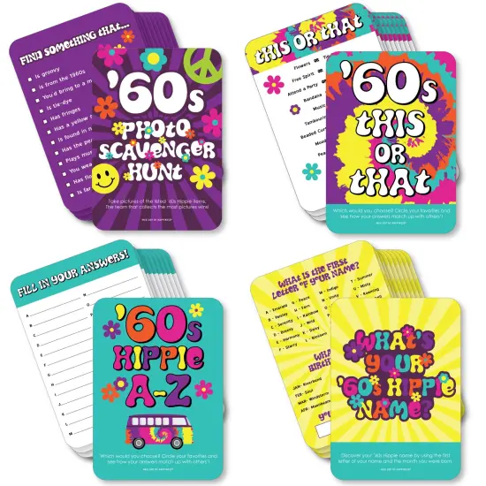 Big Dot of Happiness 60&rsquo;s Hippie - 4 1960s Groovy Party Games - 10 Cards Each - Gamerific Bundle {1}