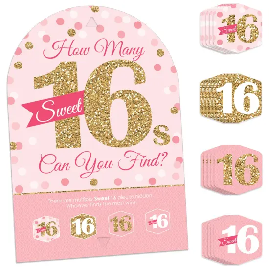 Big Dot of Happiness Sweet 16 - 16th Birthday Party Scavenger Hunt - 1 Stand and 48 Game Pieces - Hide and Find Game {1}