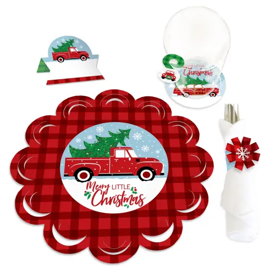Big Dot of Happiness Merry Little Christmas Tree - Red Truck Christmas Party Paper Charger and Table Decorations Chargerific Kit for 8 {1}