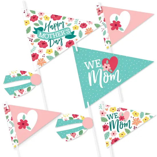 Big Dot of Happiness Colorful Floral Happy Mother's Day - Triangle We Love Mom Party Photo Props - Pennant Flag Centerpieces - Set of 20 {1}