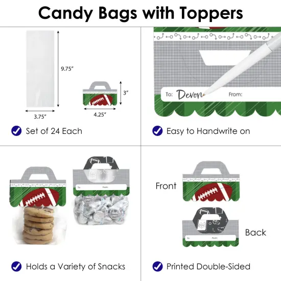 Big Dot of Happiness End Zone Football DIY Baby Shower or Birthday Party Clear Goodie Favor Bag Labels Candy Bags with Toppers Set of 24 {4}