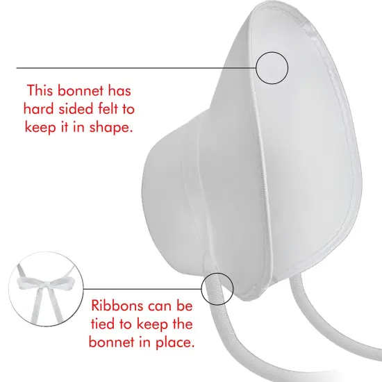 Vintage Old Fashioned Bonnet - White Colonial Pioneer Prairie Felt Sun Hat Costume Bonnets for Women and Children {5}