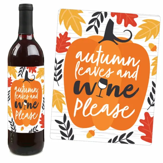 Big Dot of Happiness Fall Pumpkin - Halloween or Thanksgiving Party Decorations for Women and Men - Wine Bottle Label Stickers - Set of 4 {4}