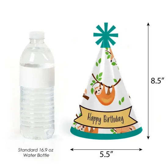 Big Dot of Happiness Let's Hang - Sloth - Cone Happy Birthday Party Hats for Kids and Adults - Set of 8 (Standard Size) {4}