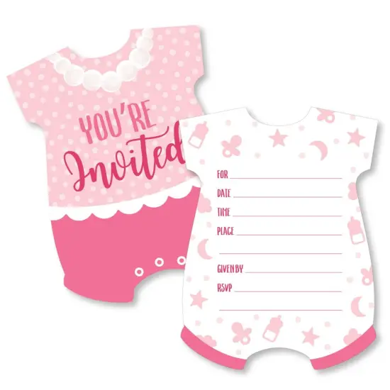 Big Dot of Happiness It's a Girl - Shaped Fill-in Invitations - Pink Baby Shower Invitation Cards with Envelopes - Set of 12 {1}