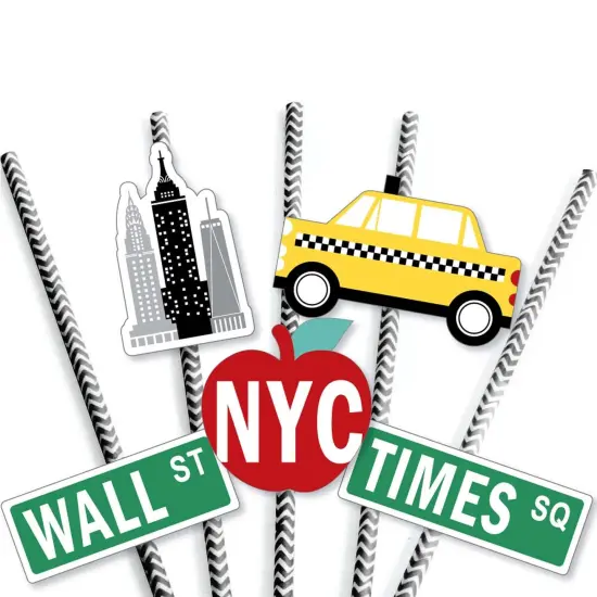 Big Dot of Happiness NYC Cityscape - Paper Straw Decor - New York City Party Striped Decorative Straws - Set of 24 {7}