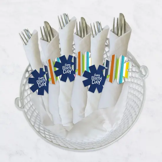 Big Dot of Happiness Cheerful Happy Birthday - Colorful Birthday Party Paper Napkin Holder - Napkin Rings - Set of 24 {4}