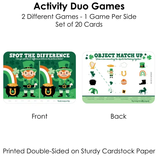 Big Dot of Happiness Shamrock St. Patrick's Day - 2-in-1 Saint Paddy&rsquo;s Day Party Cards - Activity Duo Games - Set of 20 {6}