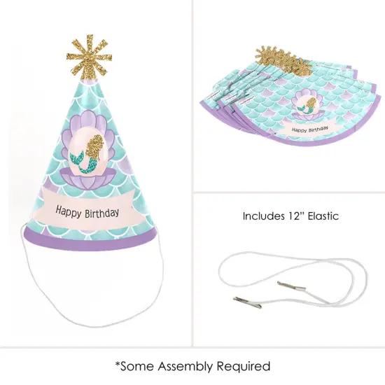 Big Dot of Happiness Let's Be Mermaids - Cone Happy Birthday Party Hats for Kids and Adults - Set of 8 (Standard Size) {6}