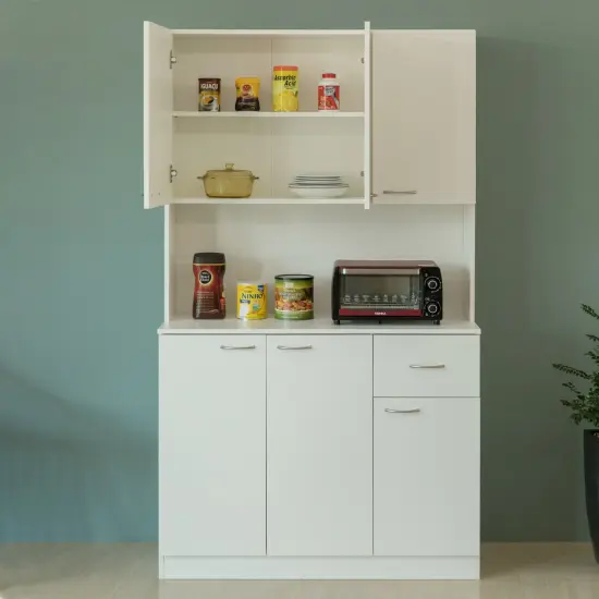 Wooden Kitchen Pantry Storage Cabinet with Drawer, Doors and Shelves, White {2}