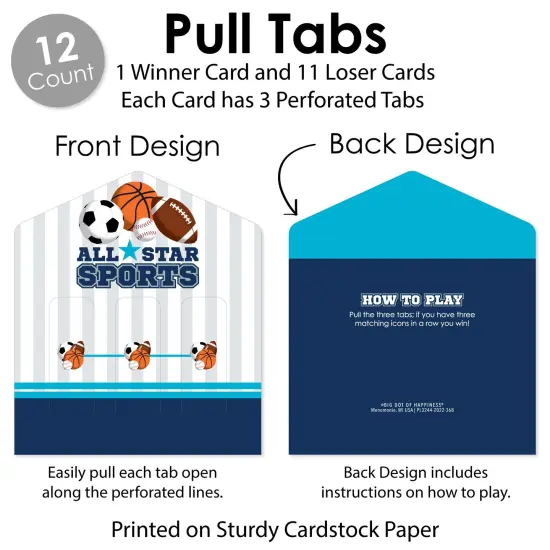 Big Dot of Happiness Go, Fight, Win - Sports - Baby Shower or Birthday Party Game Pickle Cards - Pull Tabs 3-in-a-Row - Set of 12 {6}