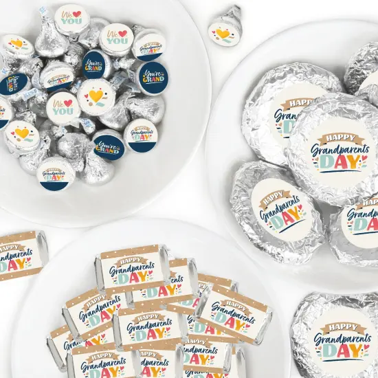 Big Dot of Happiness Happy Grandparents Day Mini Candy Bar Wrappers, Round Candy & Circle Stickers - Grandma & Grandpa Party Favor Sticker Kit 304 Pc {1}