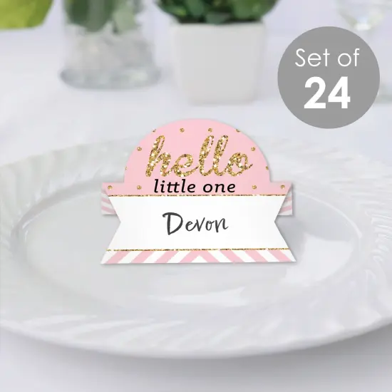Big Dot of Happiness Hello Little One - Pink and Gold - Girl Baby Shower Tent Buffet Card - Table Setting Name Place Cards - Set of 24 {3}