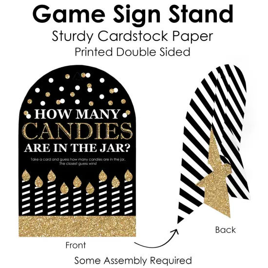 Big Dot of Happiness Adult Happy Birthday - Gold - How Many Candies Birthday Party Game - 1 Stand and 40 Cards - Candy Guessing Game {6}