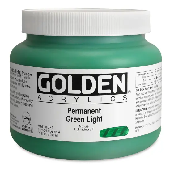 Golden Heavy Body Artist Acrylics - Permanent Green Light, 32 oz Jar {1}