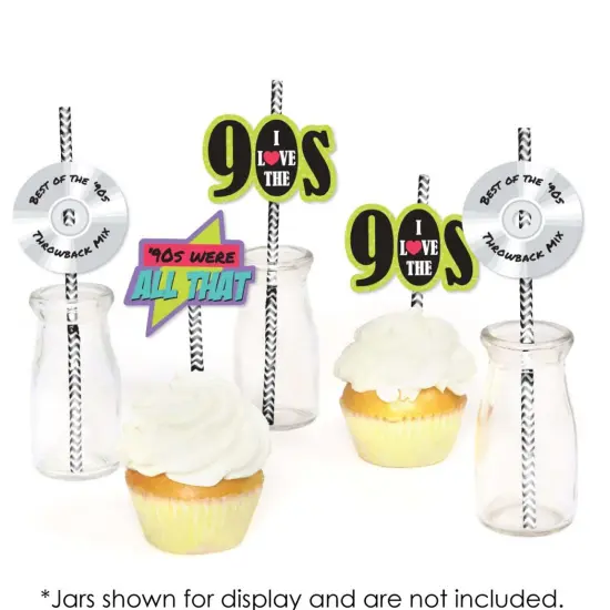 Big Dot of Happiness 90's Throwback - Paper Straw Decor - 1990s Party Striped Decorative Straws - Set of 24 {7}