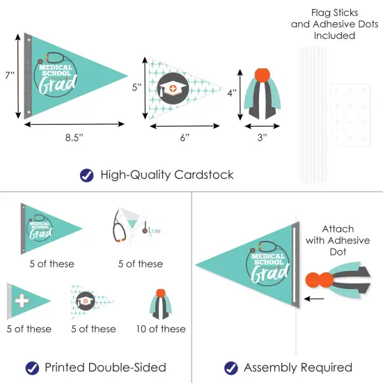 Big Dot of Happiness Medical School Grad - Triangle Doctor Graduation Party Photo Props - Pennant Flag Centerpieces - Set of 20 {4}