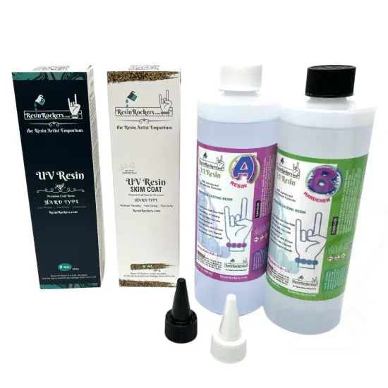 Resin Rockers Resin Trifecta of 1:1 Epoxy + UV Original + UV Skim Coat Resin Kits + Bonus Caps {2}
