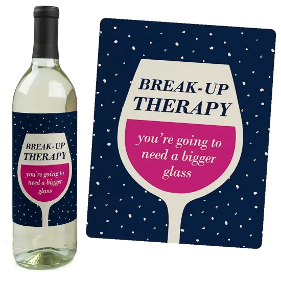 Big Dot of Happiness Break-Up Therapy - Breakup Decorations for Women and Men - Wine Bottle Label Stickers - Set of 4 {6}