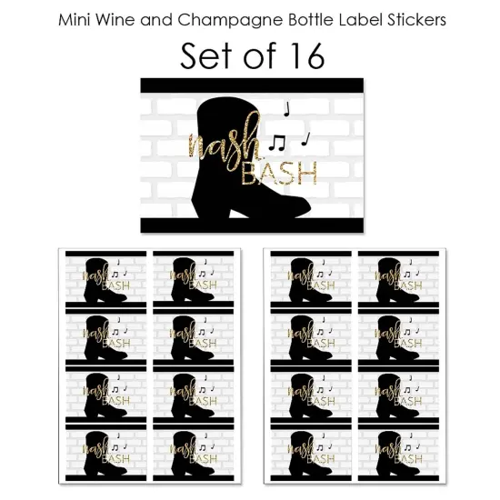 Big Dot of Happiness Nash Bash - Mini Wine and Champagne Bottle Label Stickers - Nashville Bachelorette Party Favor Gift for Women and Men - Set of 16 {7}