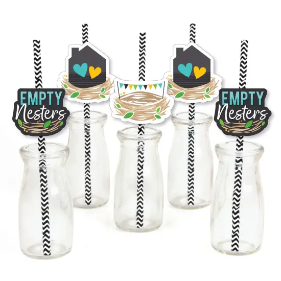 Big Dot of Happiness Empty Nesters - Paper Straw Decor - Empty Nest Party Striped Decorative Straws - Set of 24 {1}