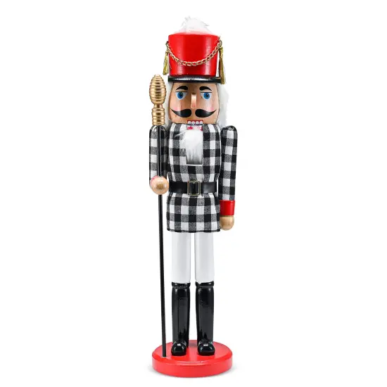 Ornativity Christmas Checkered Soldier Nutcracker &ndash; Black and White Wooden Nutcracker Toy Soldier Knight with a Staff in Hand Xmas Themed Holiday Nut Cracker Doll Figure Decorations {1}