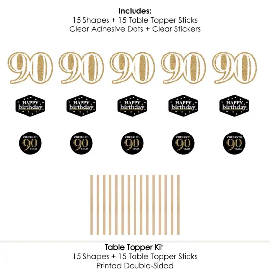 Big Dot of Happiness Adult 90th Birthday - Gold - Birthday Party Centerpiece Sticks - Table Toppers - Set of 15 {7}