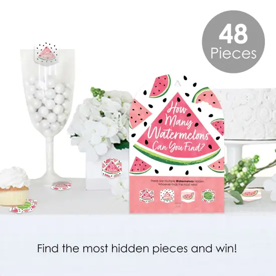 Big Dot of Happiness Sweet Watermelon - Fruit Party Scavenger Hunt - 1 Stand and 48 Game Pieces - Hide and Find Game {3}
