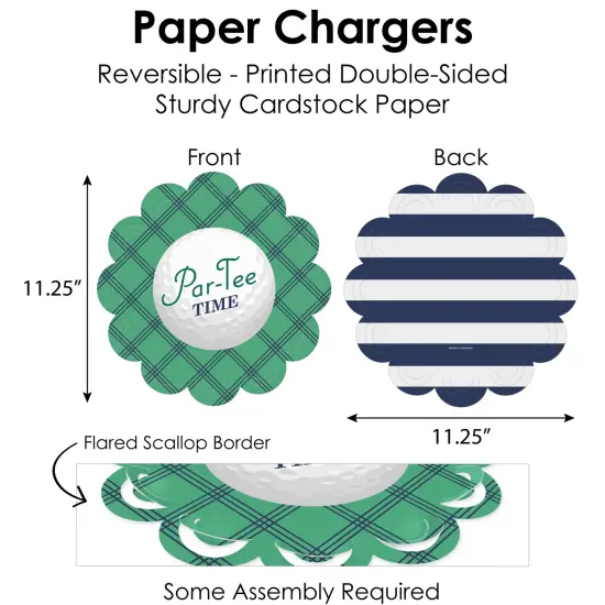 Big Dot of Happiness Par-Tee Time - Golf - Birthday or Retirement Party Paper Charger and Table Decorations - Chargerific Kit - Place Setting for 8 {6}