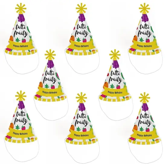 Big Dot of Happiness Tutti Fruity - Cone Frutti Summer Happy Birthday Party Hats for Kids and Adults - Set of 8 (Standard Size) {7}