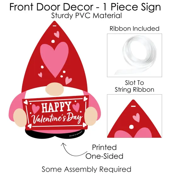 Big Dot of Happiness Valentine Gnomes - Hanging Porch Valentine's Day Party Outdoor Decorations - Front Door Decor - 1 Piece Sign {6}