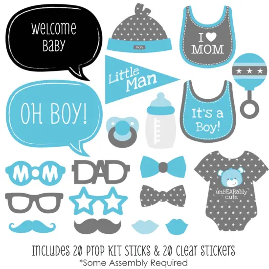 Big Dot of Happiness Baby Boy - Baby Shower Photo Booth Props Kit - 20 Count {3}