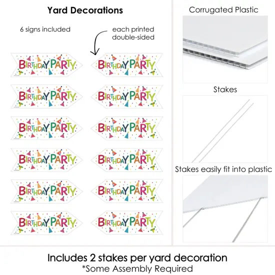 Big Dot of Happiness Cheerful Happy Birthday - Arrow Colorful Birthday Party Direction Signs - Double Sided Outdoor Yard Signs - Set of 6 {6}