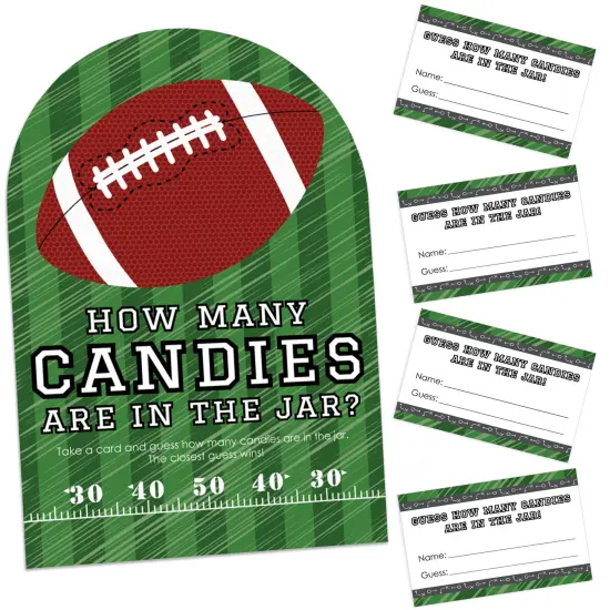 Big Dot of Happiness End Zone - Football - How Many Candies Baby Shower or Birthday Party Game - 1 Stand and 40 Cards - Candy Guessing Game {1}