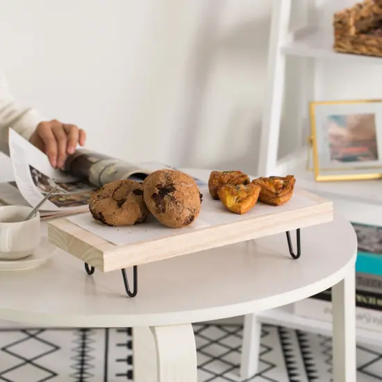 Decorative Natural Wood Rectangular Tray Serving Board with Black Metal Stand {2}