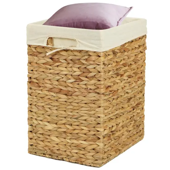 Handmade Rectangular Water Hyacinth Wicker Laundry Hamper with Lid Natural {2}