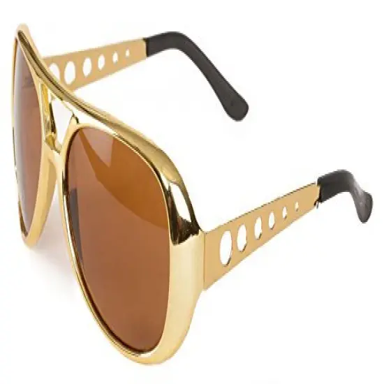 Big Mo's Toys Rockstar 50s, 60s Style Aviator Shades, Gold Celebrity Sunglasses 1 Pair {3}