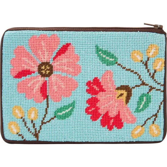 Alice Peterson Pink Flowers Stitch & Zip Purse Needlepoint Kit Multicolor {1}