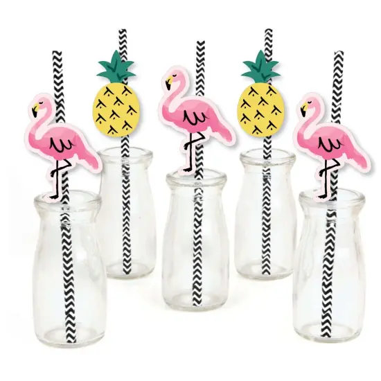 Big Dot of Happiness Pink Flamingo Paper Straw Decor - Party Like a Pineapple - Tropical Summer Striped Decorative Straws - Set of 24 {1}