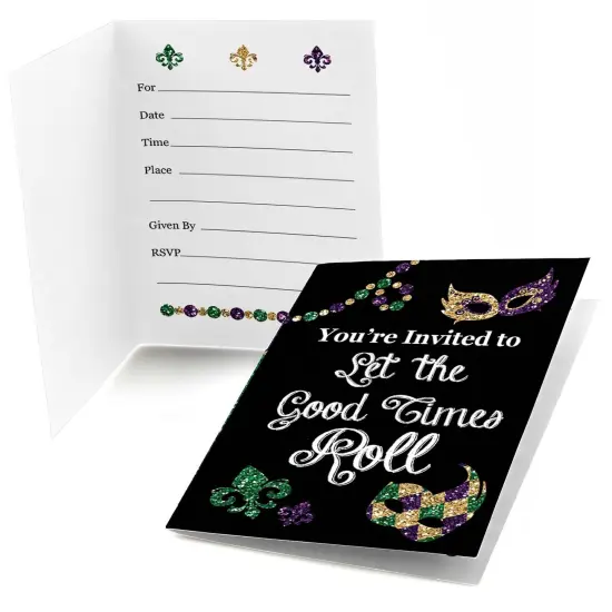 Big Dot of Happiness Mardi Gras - Fill In Masquerade Party Invitations (8 count) {1}