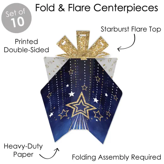 Big Dot of Happiness Starry Skies - Table Decorations - Gold Celestial Party Fold and Flare Centerpieces - 10 Count {4}