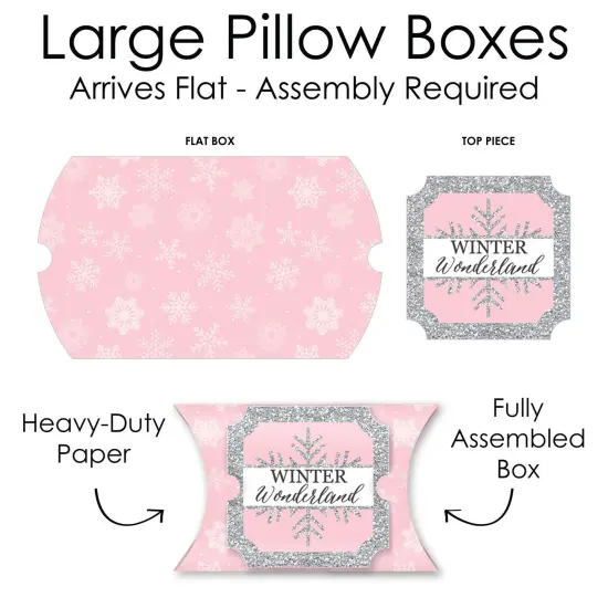 Big Dot of Happiness Pink Winter Wonderland - Favor Gift Boxes - Holiday Snowflake Birthday Party and Baby Shower Large Pillow Boxes - Set of 12 {7}