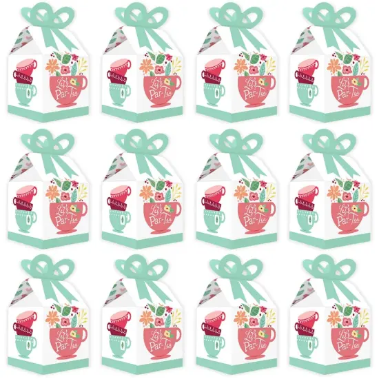 Big Dot of Happiness Floral Let's Par-Tea - Square Favor Gift Boxes - Garden Tea Party Bow Boxes - Set of 12 {6}