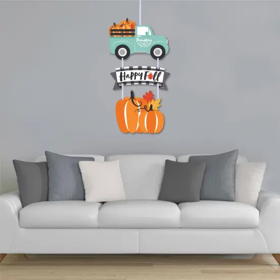 Big Dot of Happiness Happy Fall Truck - Hanging Porch Harvest Pumpkin Party Outdoor Decorations - Front Door Decor - 3 Piece Sign {4}