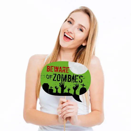 Big Dot of Happiness Zombie Zone - Halloween or Birthday Zombie Crawl Party Photo Booth Props Kit - 20 Count {4}