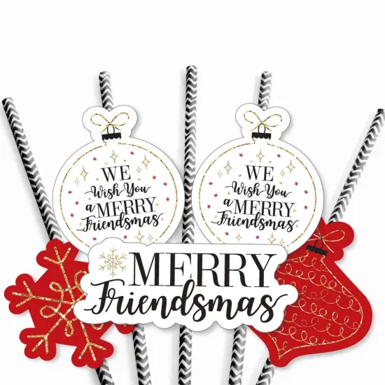 Big Dot of Happiness Red and Gold Friendsmas - Paper Straw Decor - Friends Christmas Party Striped Decorative Straws - Set of 24 {7}