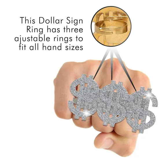 Dollar Sign Costume Ring - Money Symbol Jewelry Three Finger Ring for Men and Women {3}